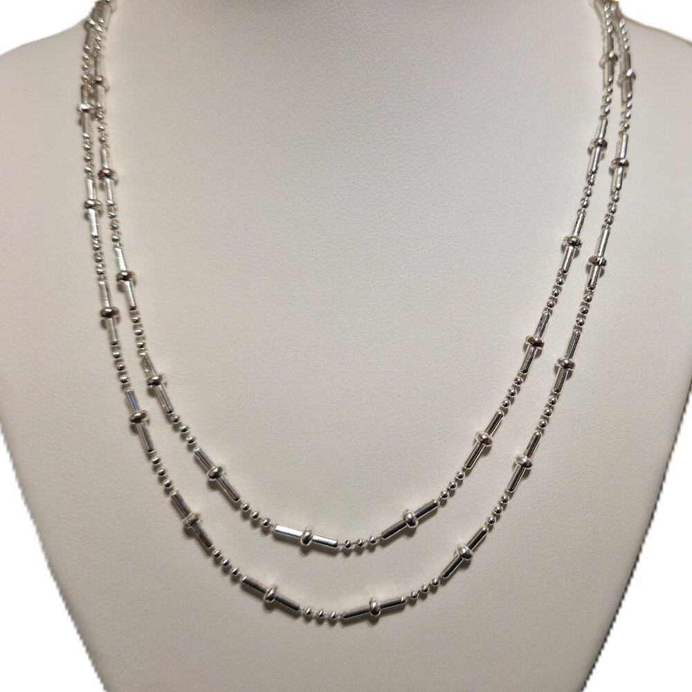 Sterling Silver Mini Bar Ball Link 2-Tier Necklace - Picture 11 of 12